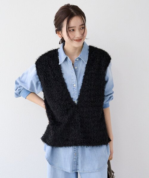 タグ付き 25SS チュールロングジレ ベスト 38 M相当 黒 ブラック サワアラモード Sawa a la mode レディース アウター ベスト ジレ 黒