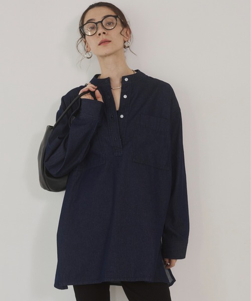 ANGIE ブラウス シャツ 襟が選べる デニム チュニック シャツ （バンド