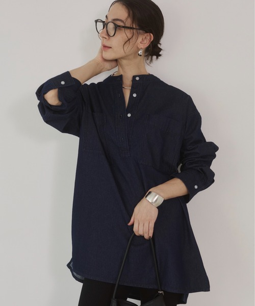 ブラウス シャツ デニム チュニック シャツ レディース Tiaclasse ブラウス シャツ 「洗える」デニムチュニックブラウス