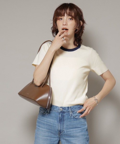 tシャツ コンパクト総針ニットトップス レディース