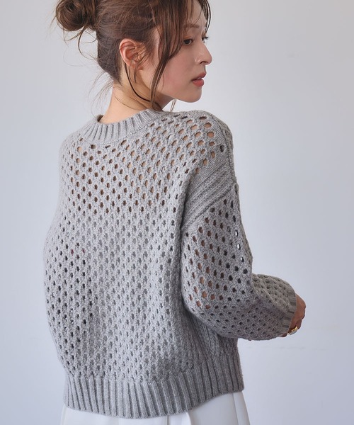 ELFRANK カーディガン 「2025AW」透かし編み メッシュニット クルー