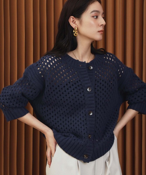 PLEATS PLEASE 透かし編み メッシュカーディガン ELFRANK カーディガン 「新色追加」透かし編み メッシュニット クルー