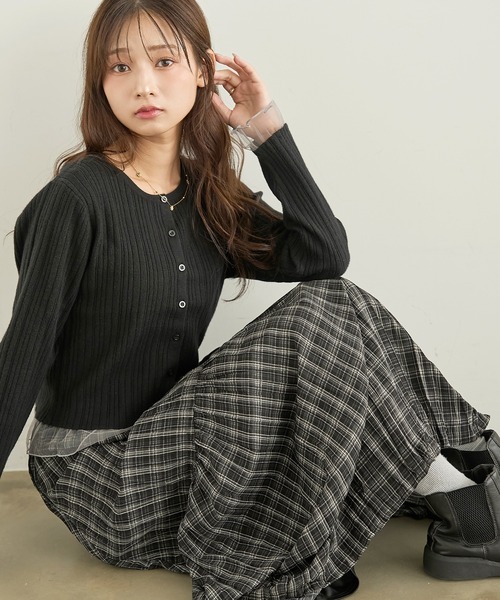 mil（ミル） ロング スカート ワッシャー プリーツ サテン チェック
