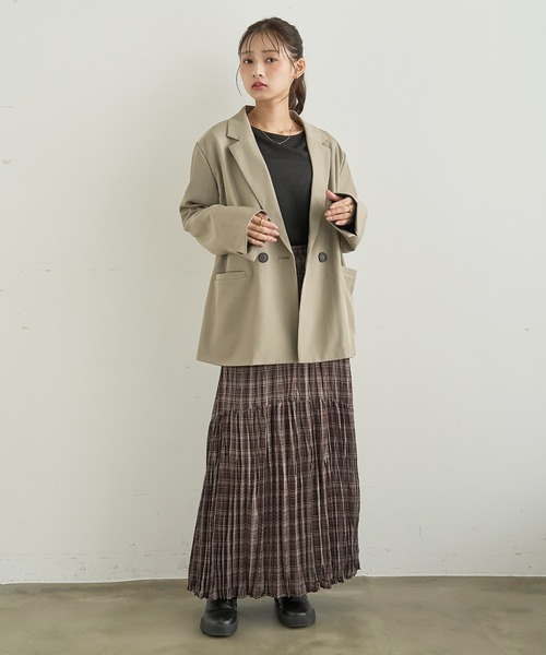 mil（ミル） ロング スカート ワッシャー プリーツ サテン チェック