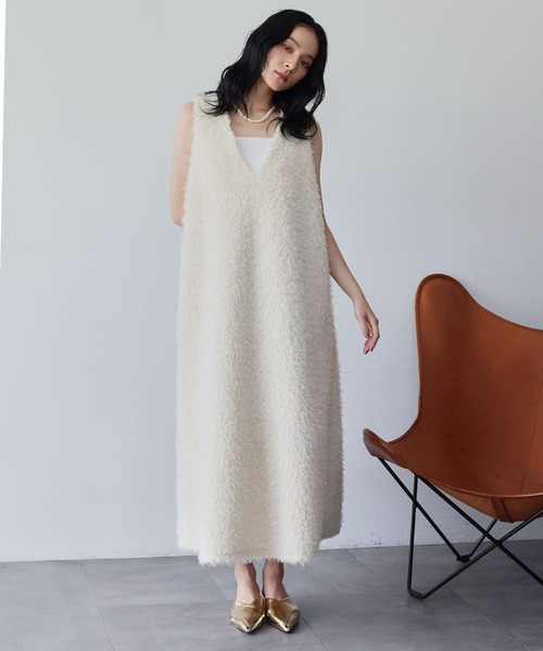 ELFRANK ジャンパースカート シープボア Vネック ジャンパースカート