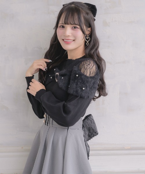 ダブスタ レース×リボン ニット♥︎ Sov. / レースニットカーディガン TOPS Night STORE | ダブル