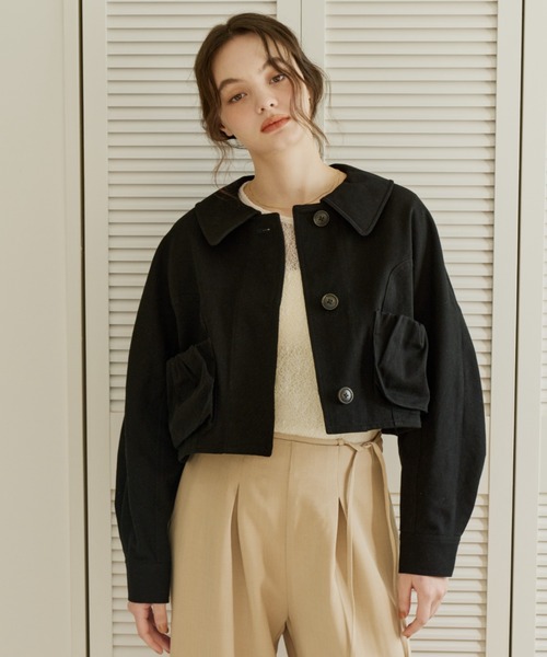 OLUN バルーンショートデニムジャケット ブラック OLUN デニムジャケット gジャン balloon short denim jacket/バルーン
