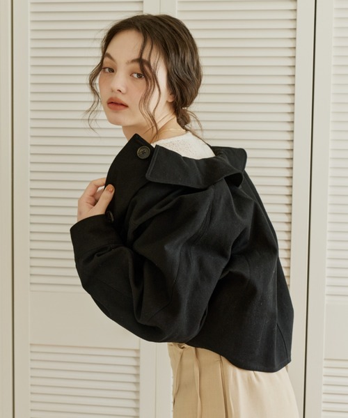 OLUN バルーンショートデニムジャケット ブラック OLUN デニムジャケット gジャン balloon short denim jacket/バルーン