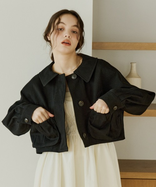 OLUN バルーンショートデニムジャケット ブラック OLUN デニムジャケット gジャン balloon short denim jacket/バルーン