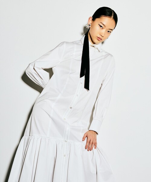 ワンピース 「LOULOU WILLOUGHBY」メモリーツイルティアードシャツワンピース