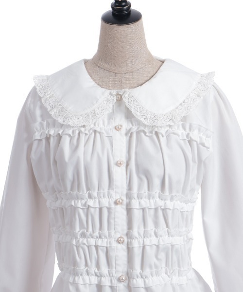 axes femme POETIQUE ブラウス シャツ シャーリングフリル丸襟ブラウス
