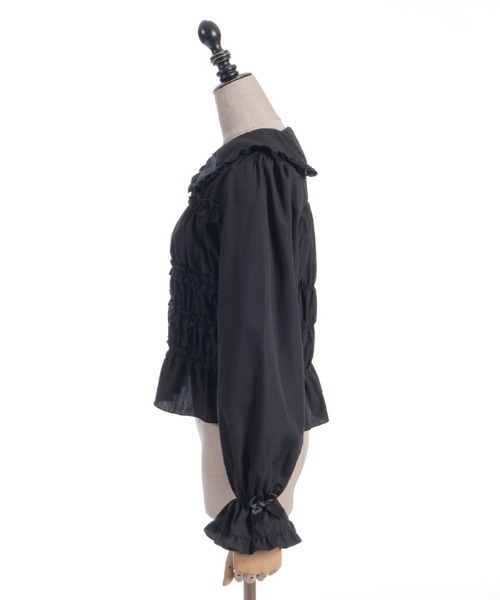 axes femme POETIQUE ブラウス シャツ シャーリングフリル丸襟ブラウス