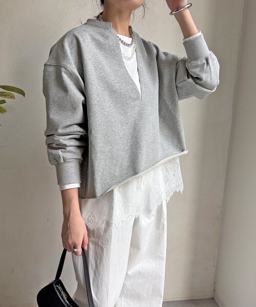 DouDou（ドゥドゥ） tシャツ 「WEB限定」Vネック裏毛×レースロンTEE