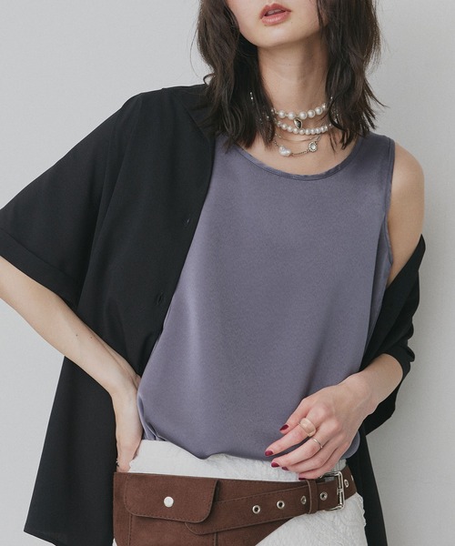 ad thie（アドティエ） タンクトップ ノースリーブ シルキー サテン