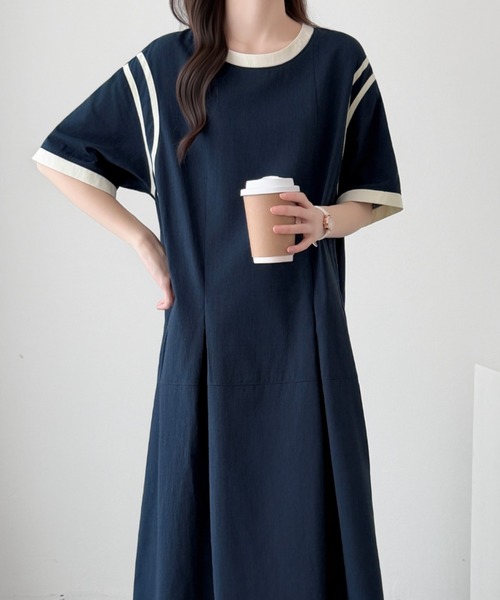 ABITOKYO（アビトーキョー） ワンピース 半袖 ウエストタック配色