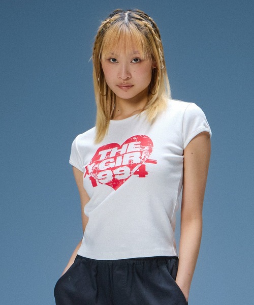 X-girl（エックスガール） tシャツ GRUNGE HEART S/S BABY TEE