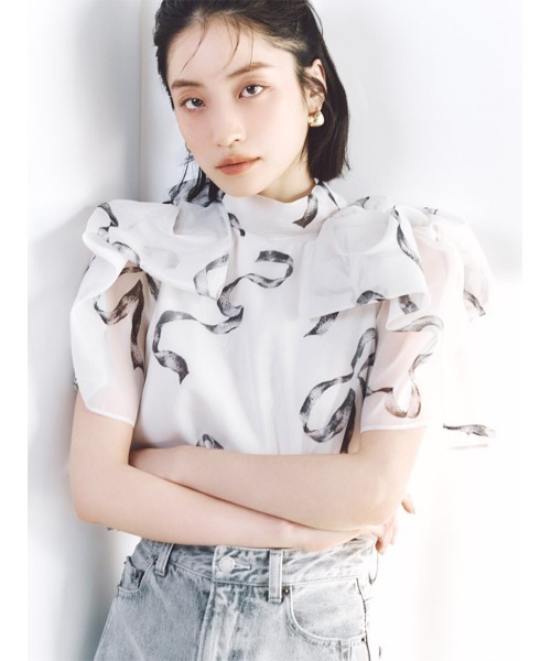 SNIDEL（スナイデル） ブラウス シャツ 半袖 Sustainableリボンライク