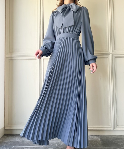 「junoah」 長袖ワンピース MEDIUM ブルーグレー レディース_画像7