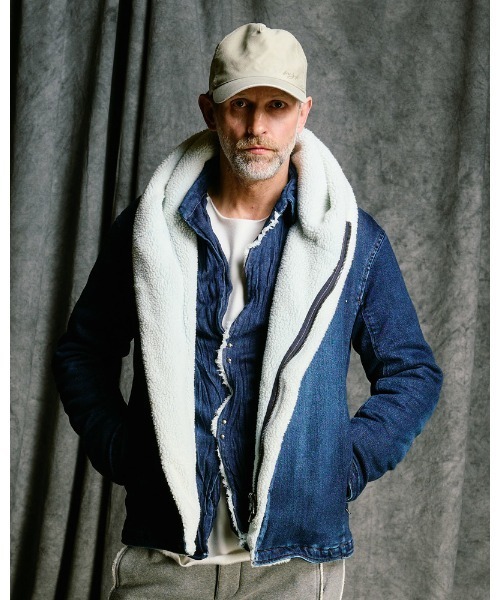 革ジャン ライダース denim jersey hooded riders メンズの画像