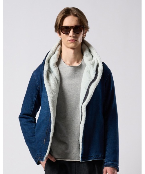 革ジャン ライダース denim jersey hooded riders メンズの画像