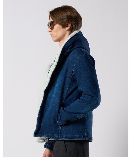 革ジャン ライダース denim jersey hooded riders メンズの画像