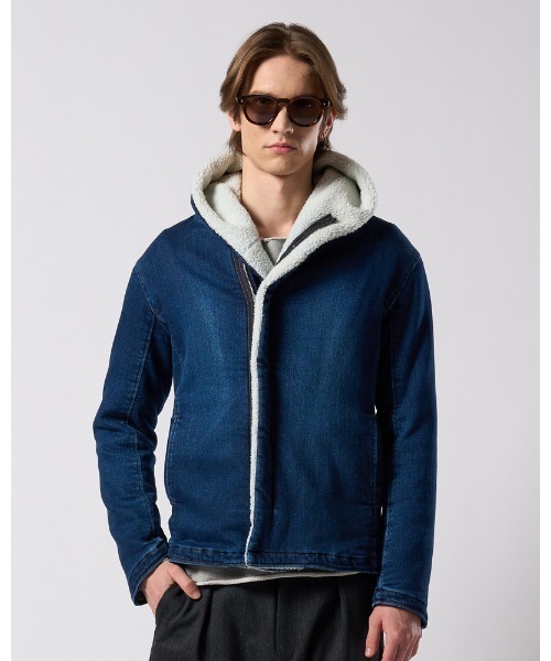 革ジャン ライダース denim jersey hooded riders メンズの画像