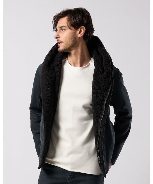 革ジャン ライダース denim jersey hooded riders メンズの画像