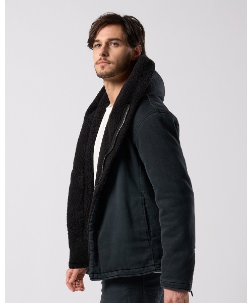 革ジャン ライダース denim jersey hooded riders メンズの画像
