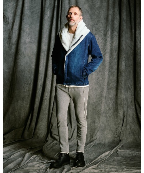 革ジャン ライダース denim jersey hooded riders メンズの画像