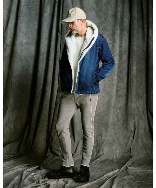 革ジャン ライダース denim jersey hooded riders メンズの画像