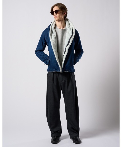革ジャン ライダース denim jersey hooded riders メンズの画像