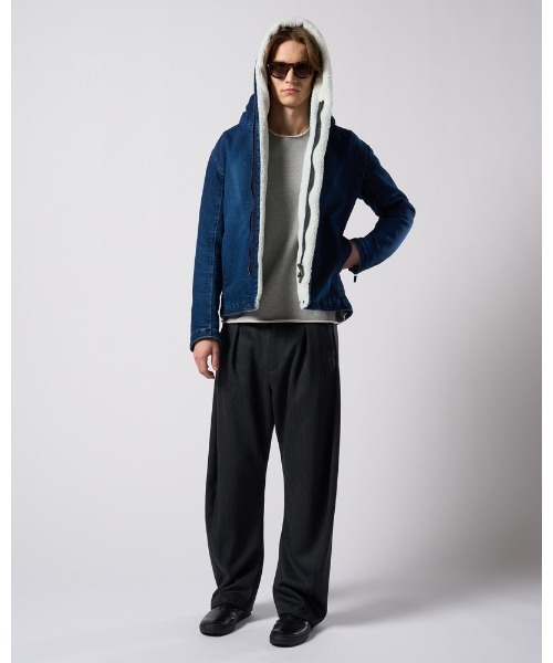 革ジャン ライダース denim jersey hooded riders メンズの画像