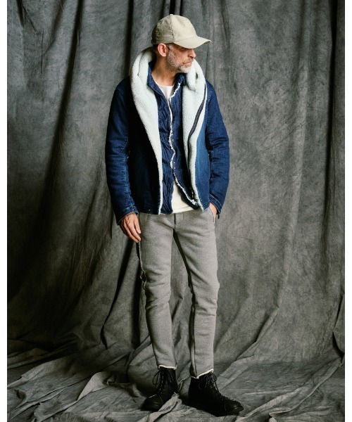 革ジャン ライダース denim jersey hooded riders メンズの画像