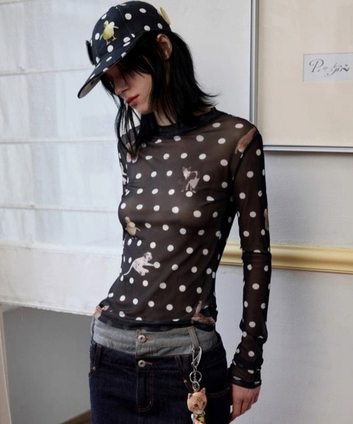 tシャツ ドット柄シアーハイネックトップス レディース : ZOZOTOWN