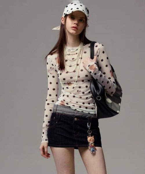 tシャツ ドット柄シアーハイネックトップス レディース : ZOZOTOWN