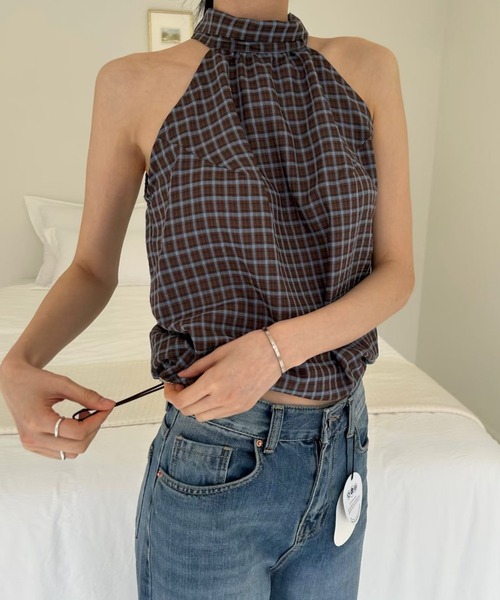 FAVORITO チェック柄ホルターネックトップス レディース : ZOZOTOWN