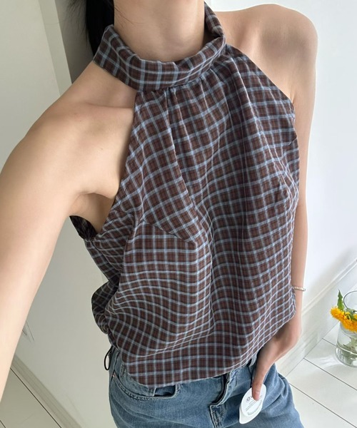 FAVORITO チェック柄ホルターネックトップス レディース : ZOZOTOWN