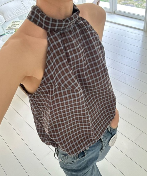 FAVORITO チェック柄ホルターネックトップス レディース : ZOZOTOWN