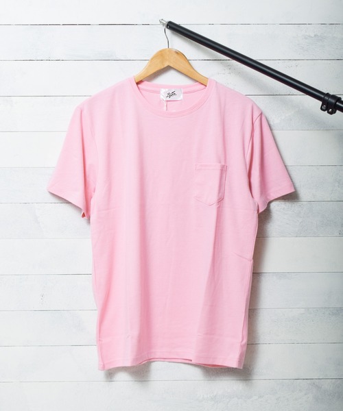 hina.t ピンク コットン Tシャツ ポケット付き ONE DAY KMC tシャツ 「RDS」無地半袖ポケット付きクルーネックT