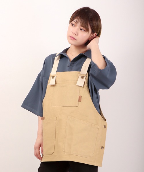 ハンドメイドエプロン 防水エプロン Lサイズ：ヒッコリーサックスグレー エプロン