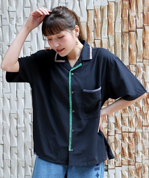 ブラウス シャツ go slow caravan 飾りステッチオープンシャツ「WEB限定」 レディース メンズ go slow caravan ブラウス シャツ 飾りステッチオープンシャツ