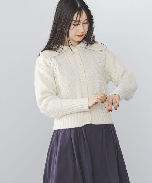 カーディガン BEAMS HEART / 衿付き タテ柄 カーディガン レディース BEAMS HEART カーディガン / 衿付き タテ柄 レディース