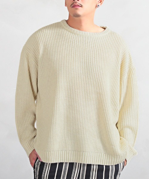 CPG セーター L ベージュ LUXSTYLE（ラグスタイル） セーター ニット 5GGケーブル畦編みBIG