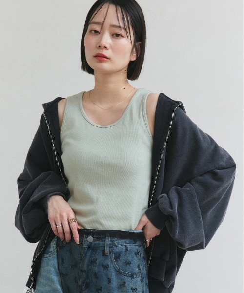 タンクトップ ノースリーブ ソフトフリーベーシックタンクトップ レディース ad thie タンクトップ ノースリーブ ベーシック クルーネック