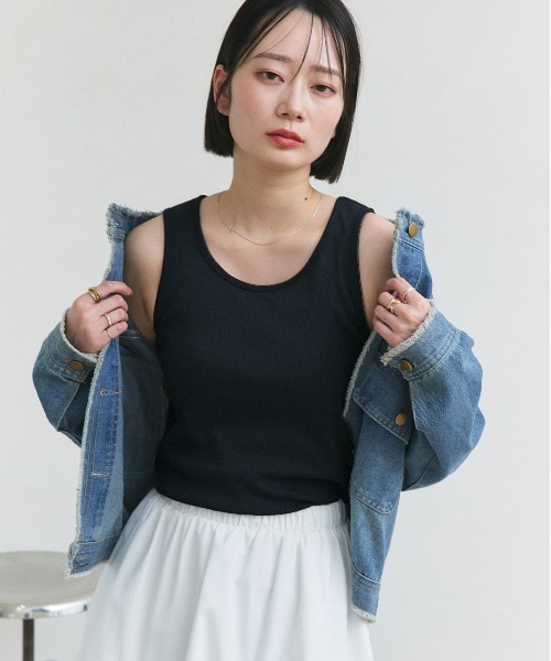 ad thie タンクトップ ノースリーブ ベーシック クルーネック