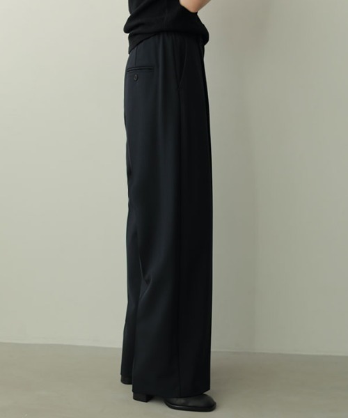 パンツ ストレッチギャバストレートワイドパンツ レディース  