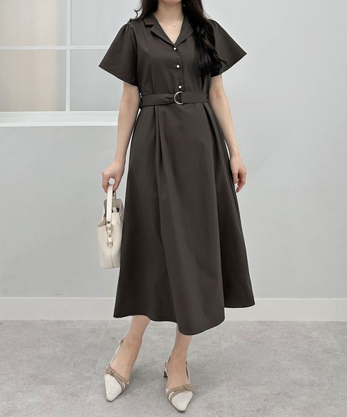 ◆MICHAA ノーカラー ベルディッド フレア ワンピース ◇MICHAA ノーカラー ベルディッド フレア ワンピース