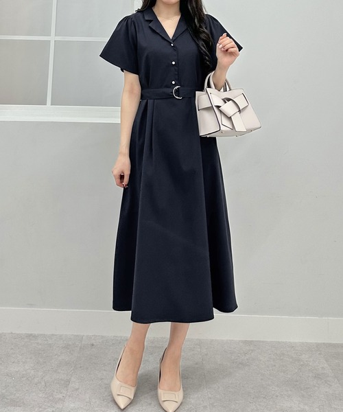 Donna Karan ベルト付きフレアワンピース フロントあき楊柳タイ付ワンピース｜KarLParkLane Style ONLINE SHOP