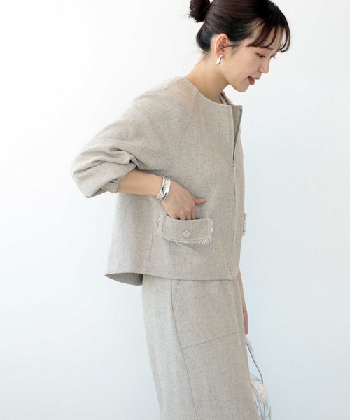 Jines（ジネス） ジャケット ノーカラージャケット ミックスツイード