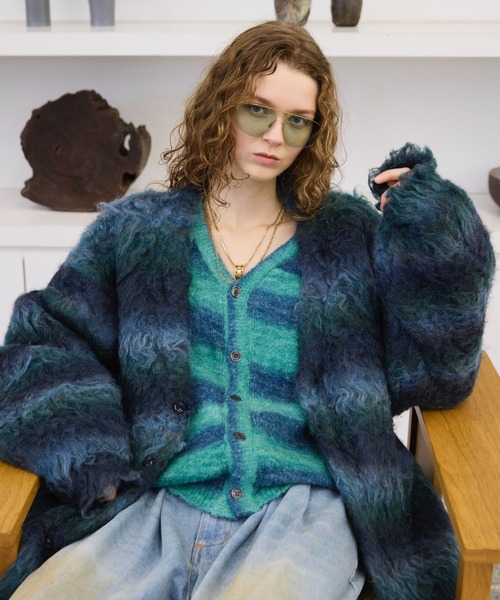 soerte カーディガン Wool blend super volume shaggy knit cardigan